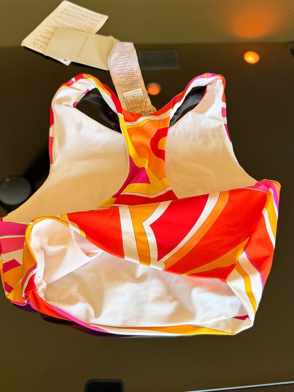 EMILIO PUCCI - Pink Orange Yellow Swirl Racerback Crop Top - Picture 10 of 10
